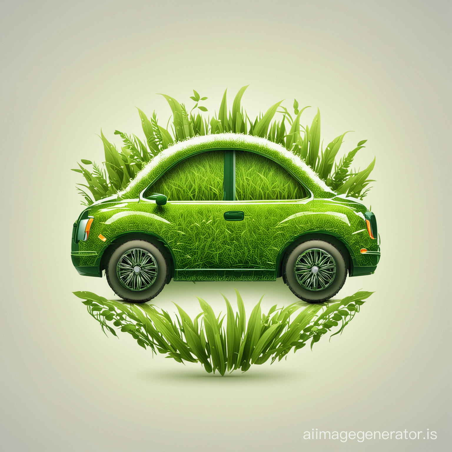 Eco friendly car icon with green grass