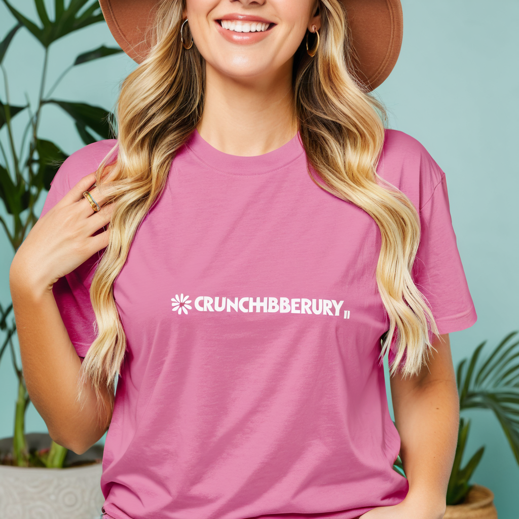 Blonde Woman in Comfort Colors Crunchberry TShirt Mockup with Boho Background