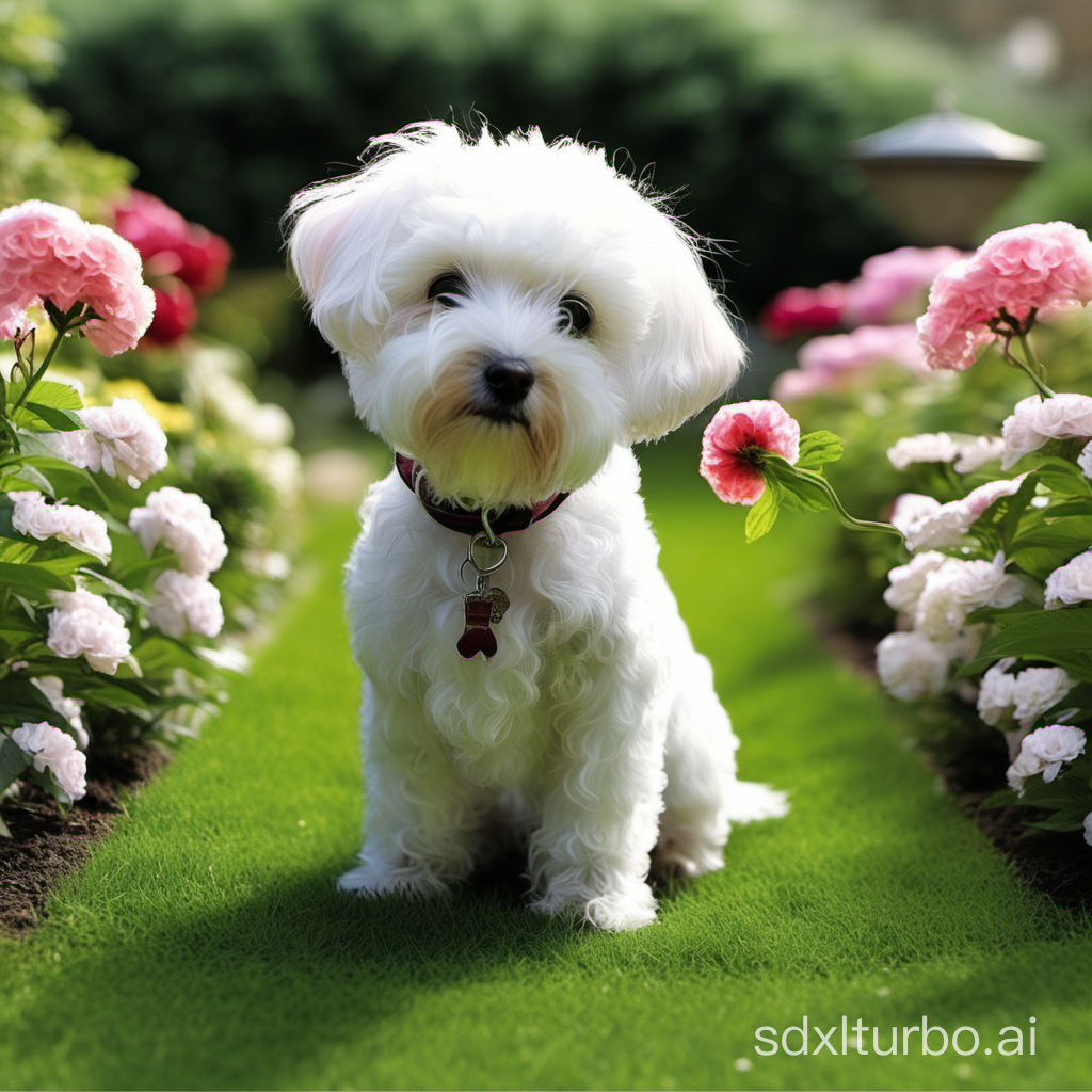 A little flower dog in the garden