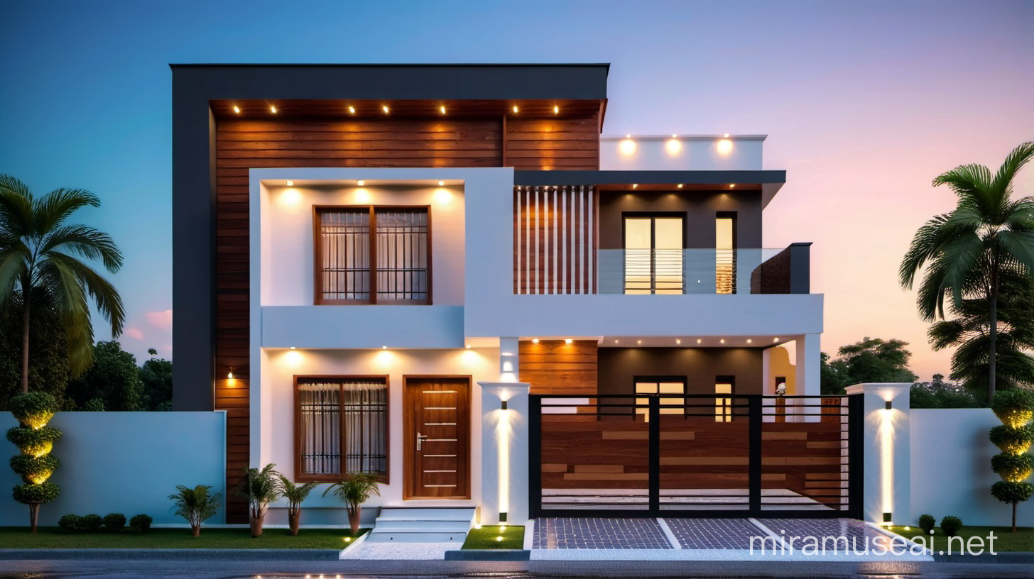 BEST HOUSE 20 FEET FRONT SMALL MORDERNFRONT DESIGN IN BUDGET WITH FLAT ROOF, WITH LIGHTING WOODEN DESIGN.