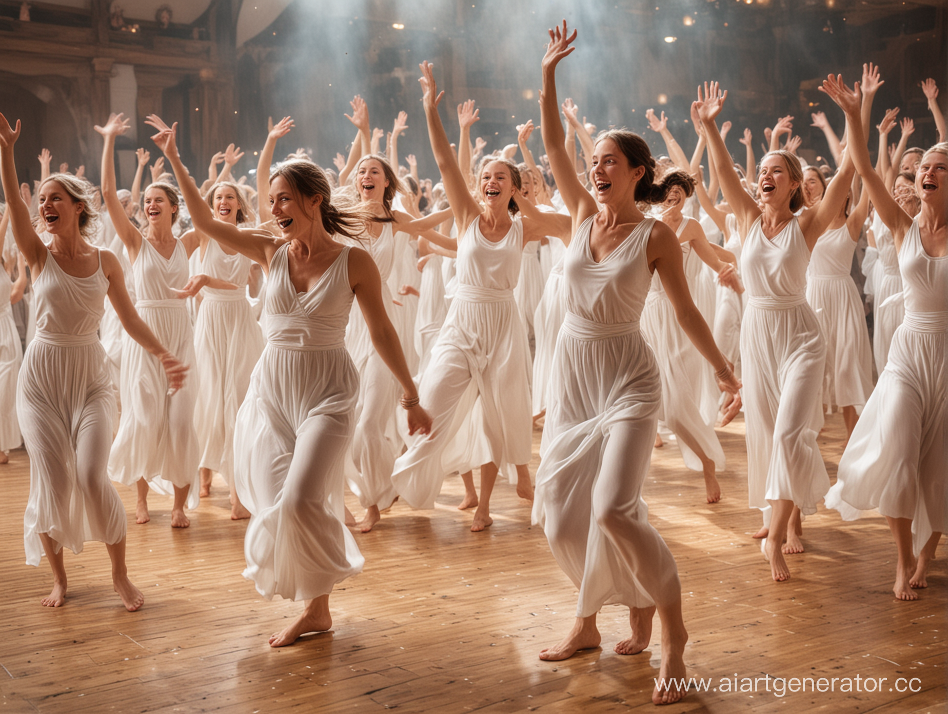 Ecstatic dance, more people dancing, white clothers