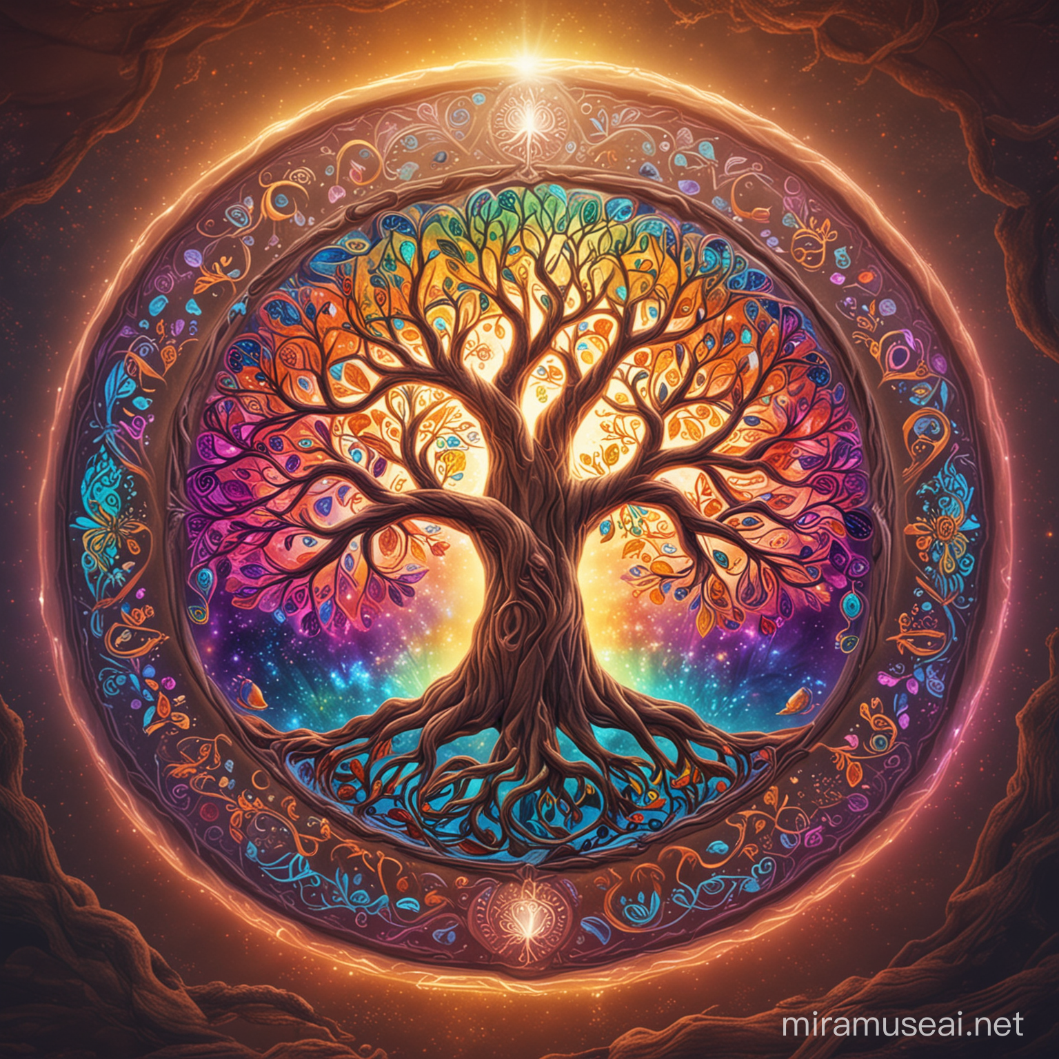 glowing, colorful, tree of life seal, 4K photo, ambient serenity