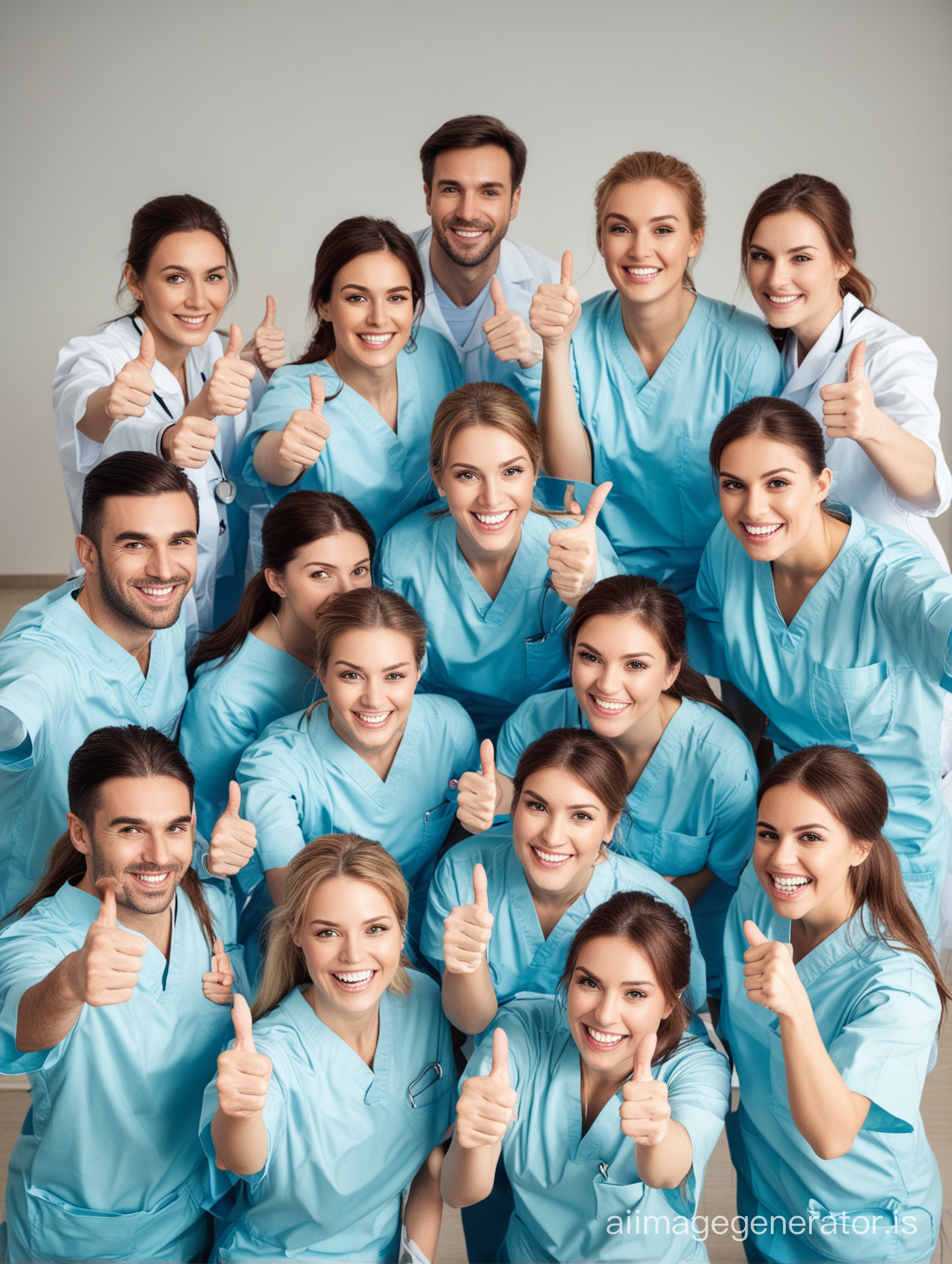 DENTISTRY TEAM DOCTOR AND NURSE. 10 PEOPLE GIVING THUMBS UP