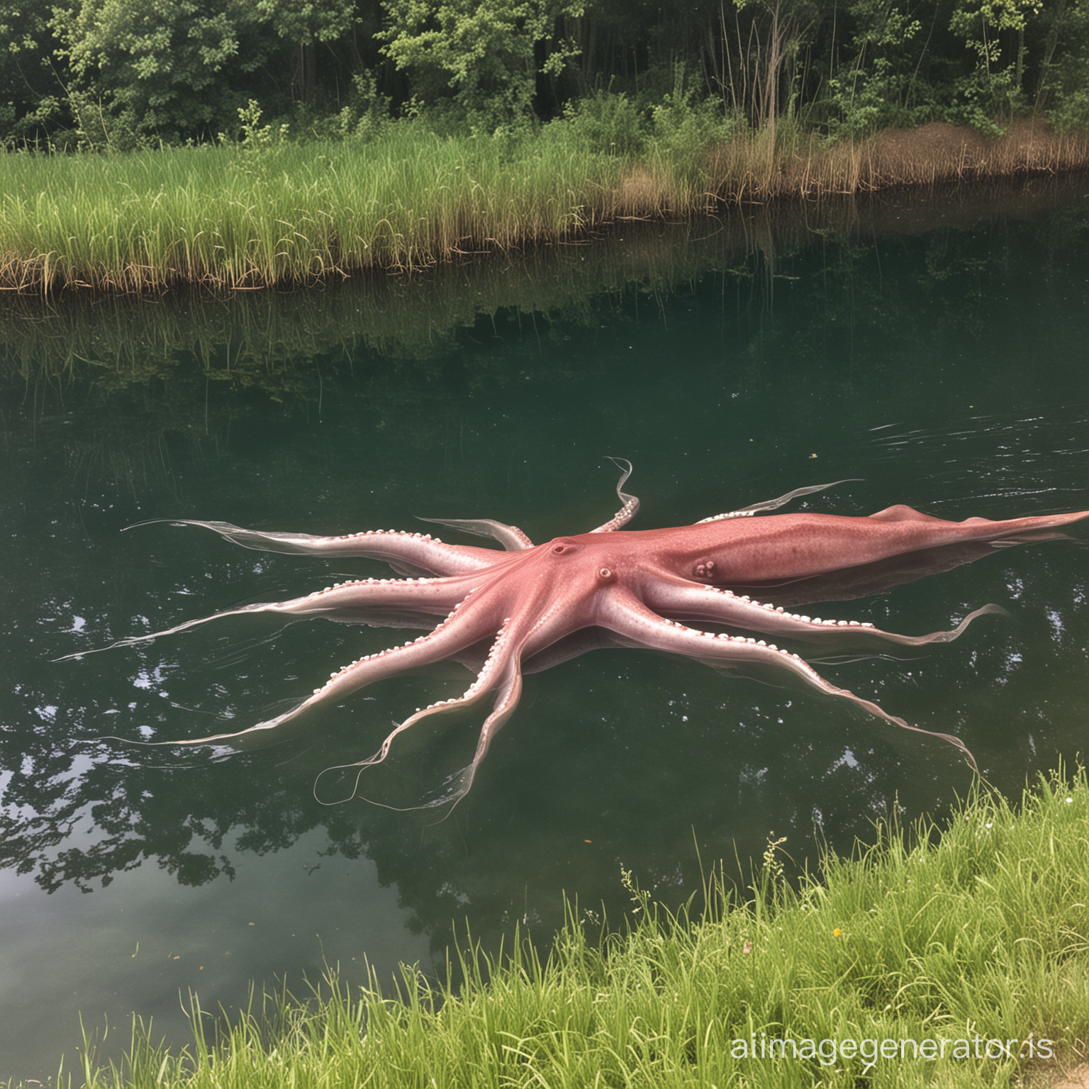 a 25 foot giant squid in a local pond