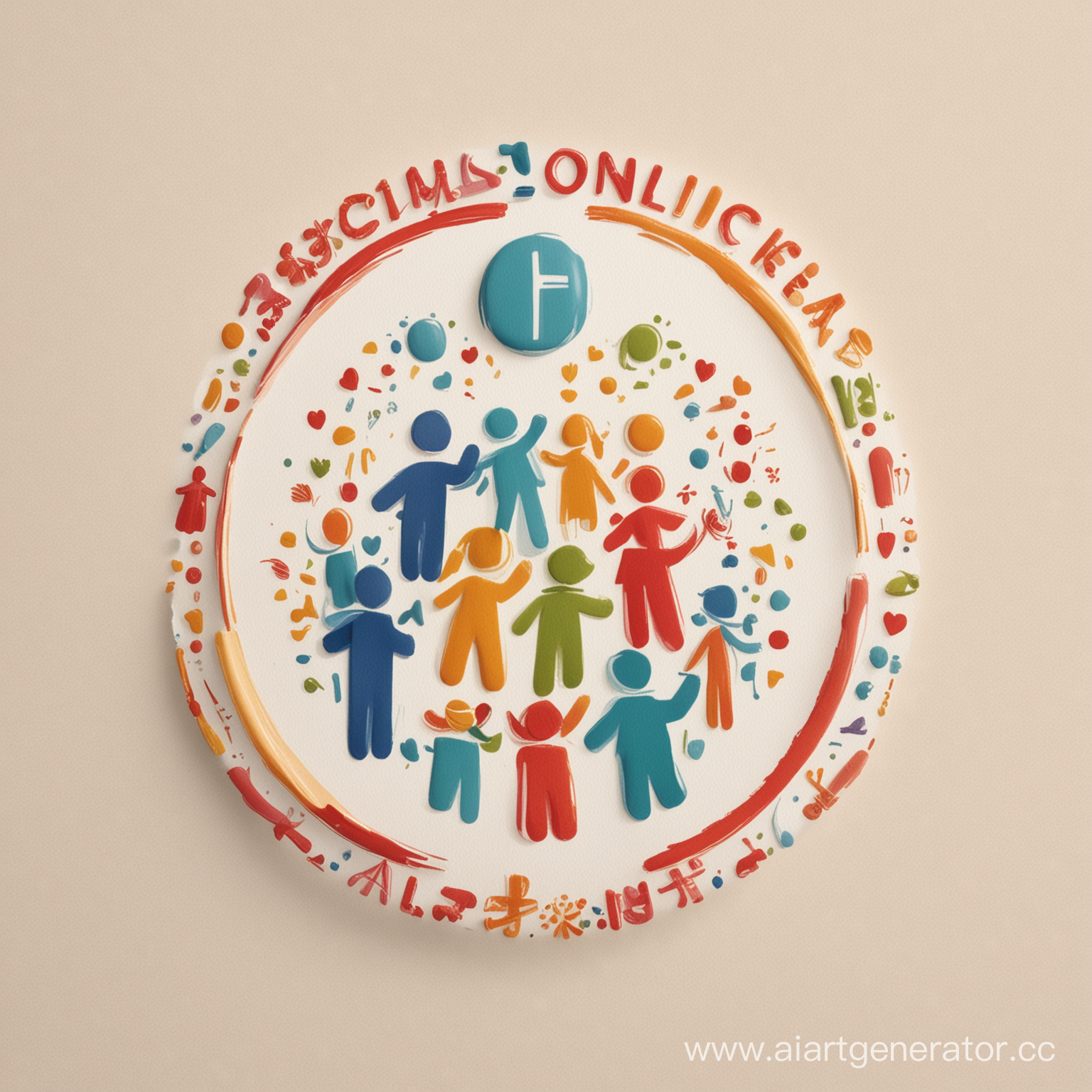 логотип для конкурса социальных объектов, круглый, люди держаться за руки, внутри поликлиника и детский сад