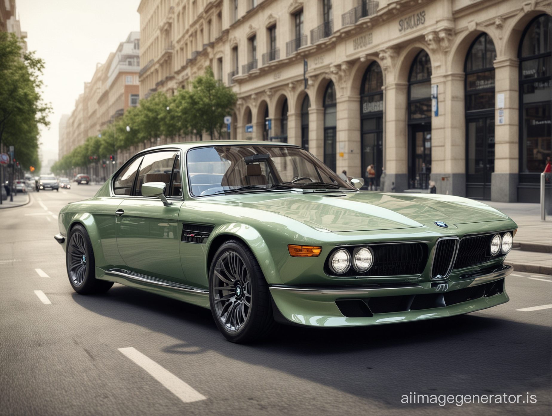2024 version of the BMW 3.0 CSL. Modern city, lots of glass