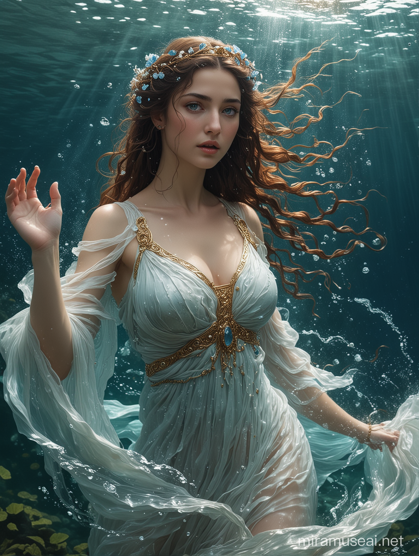 Ethereal Depiction of Leucothea Greek Goddess of the Sea