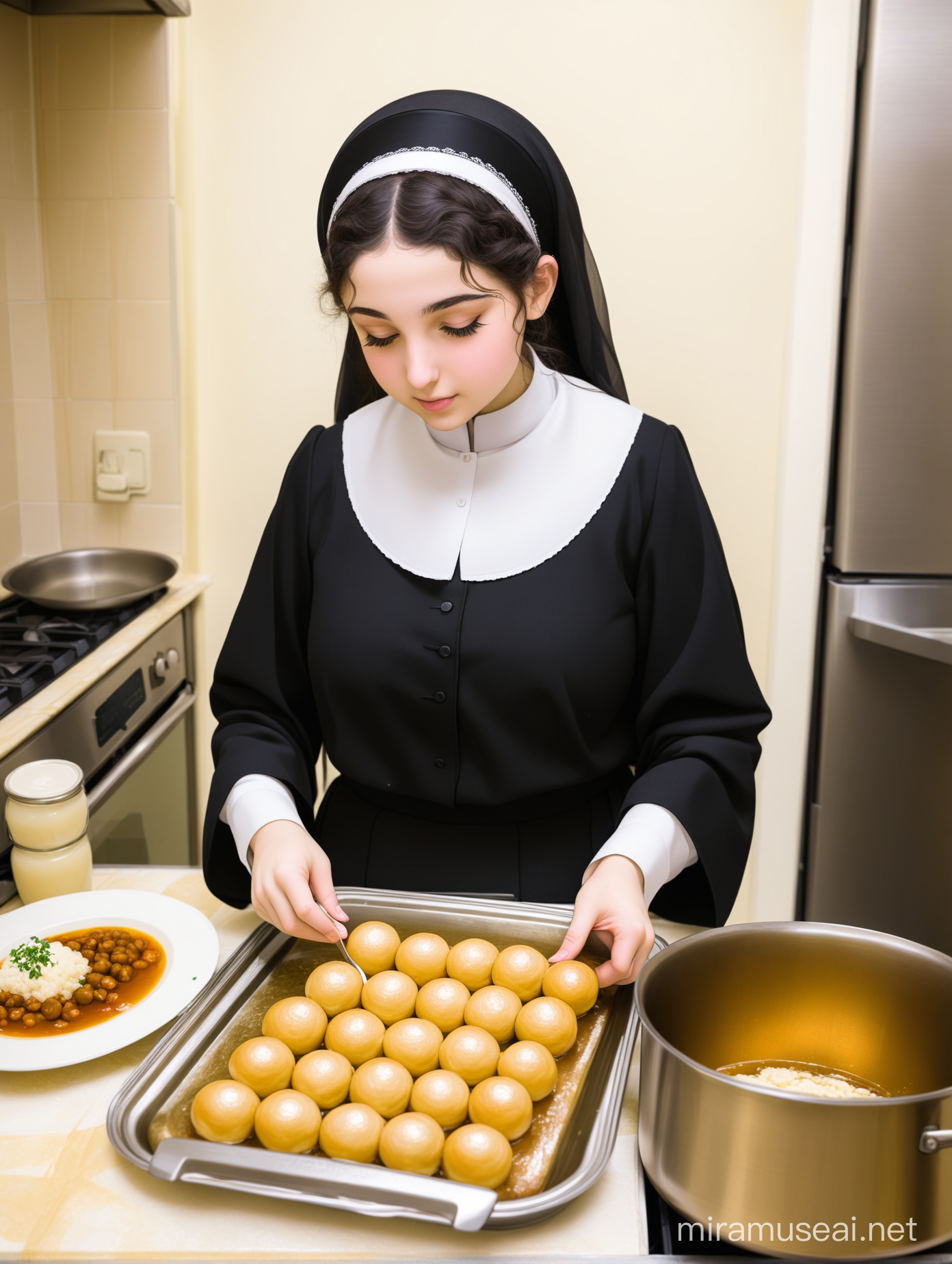 An ultra-Orthodox Jewish girl helps prepare Shabbat food