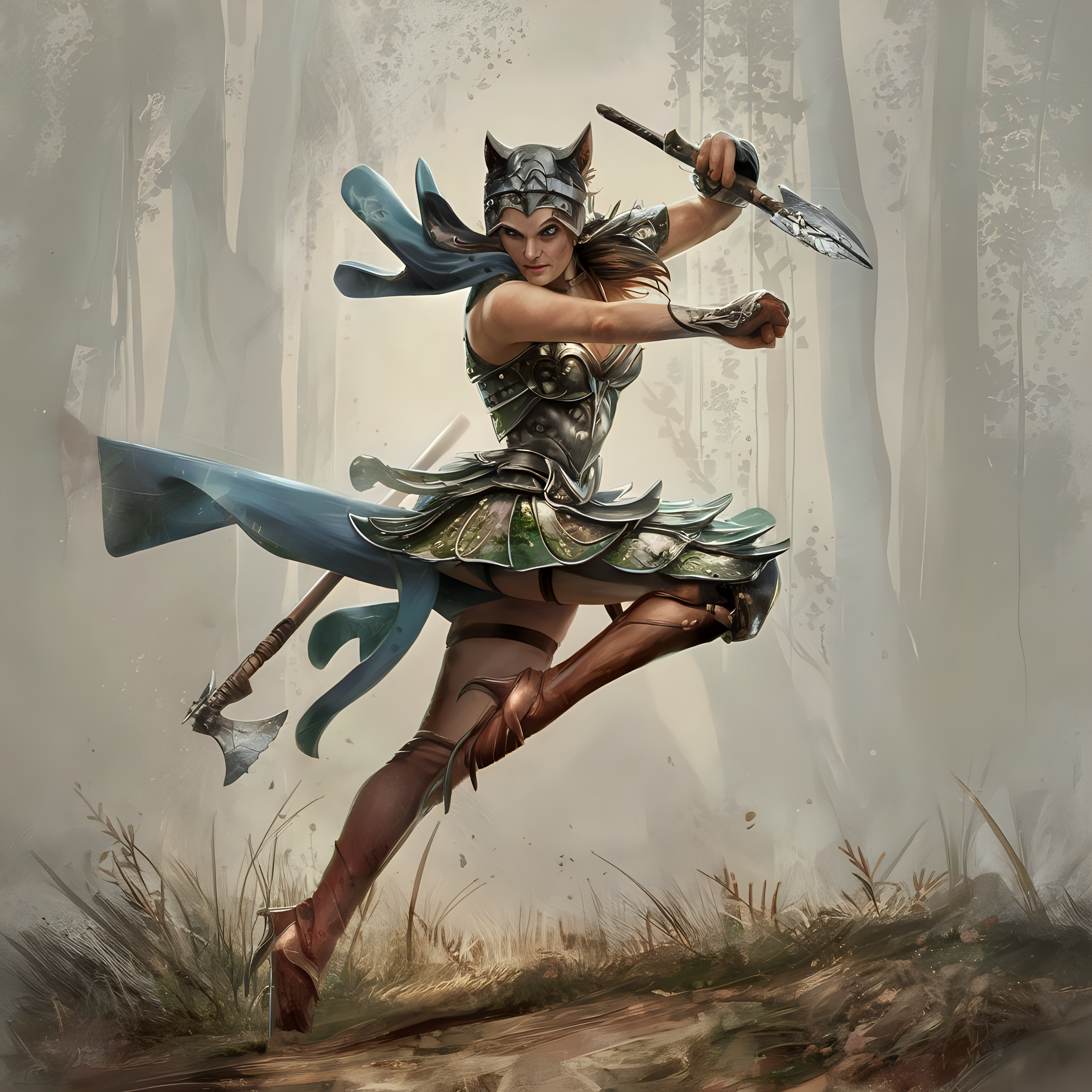 Graceful Amazon Warrior in NatureInspired Armor
