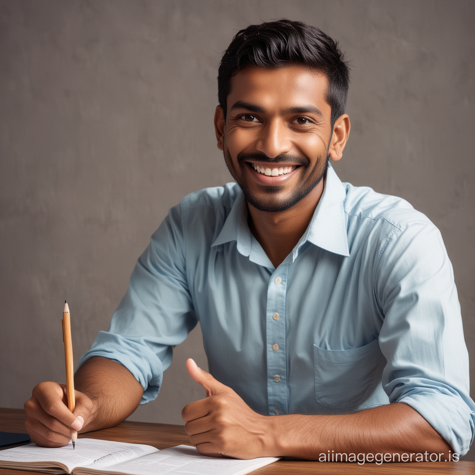 Smiling indian man teaching English 