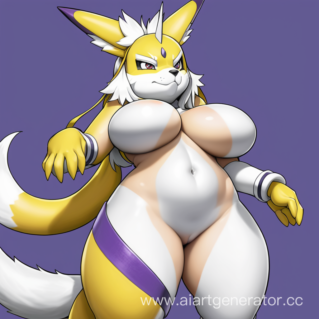 renamon, furry, anthro, huge boobs, curvy face