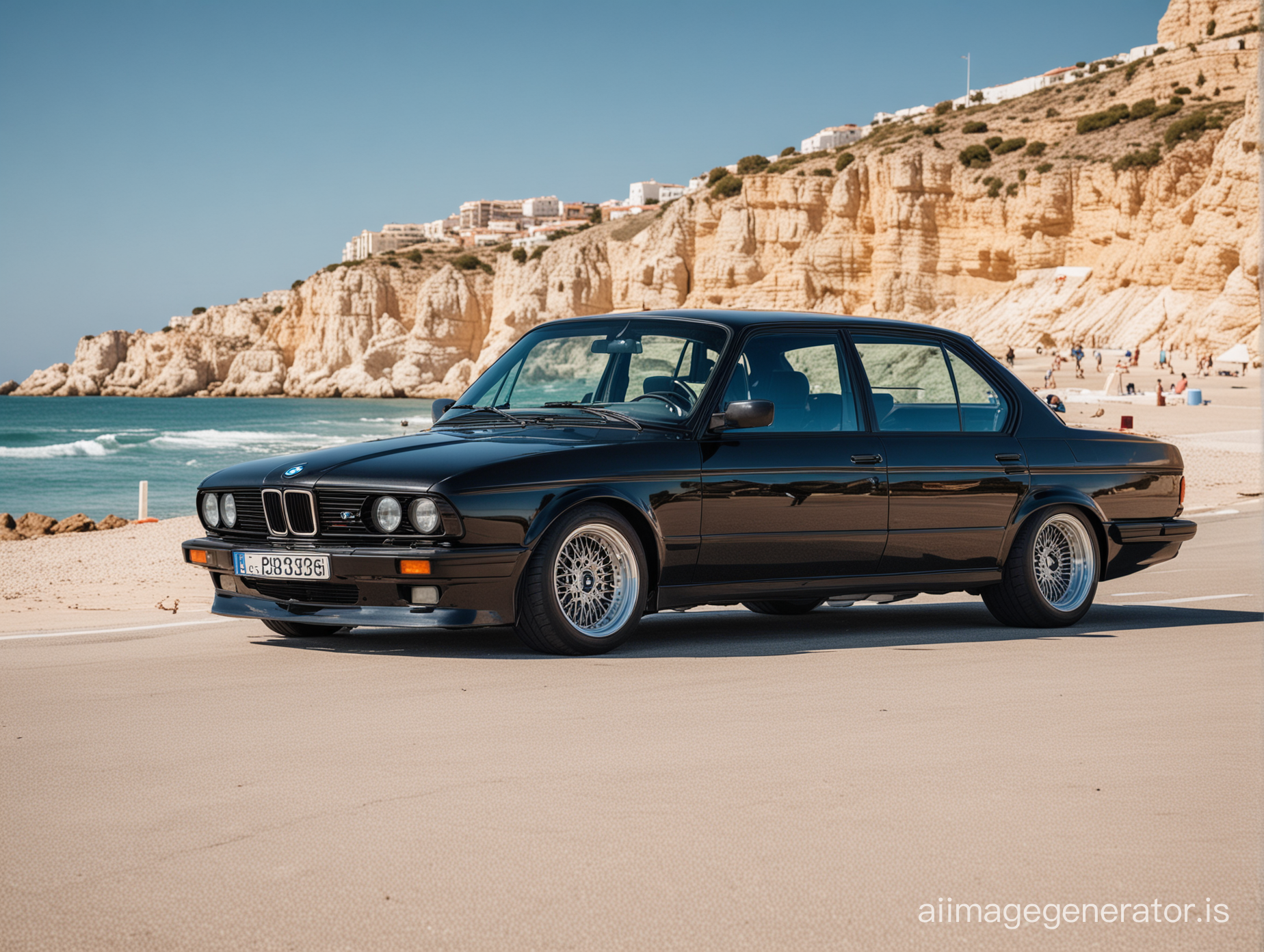  black bmw m5 e28 Parked at Algarve beach