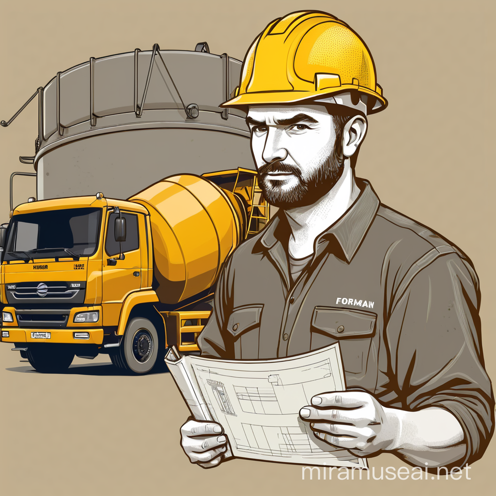 Foreman Transforming into Concrete Mixer Industrial Style Illustration