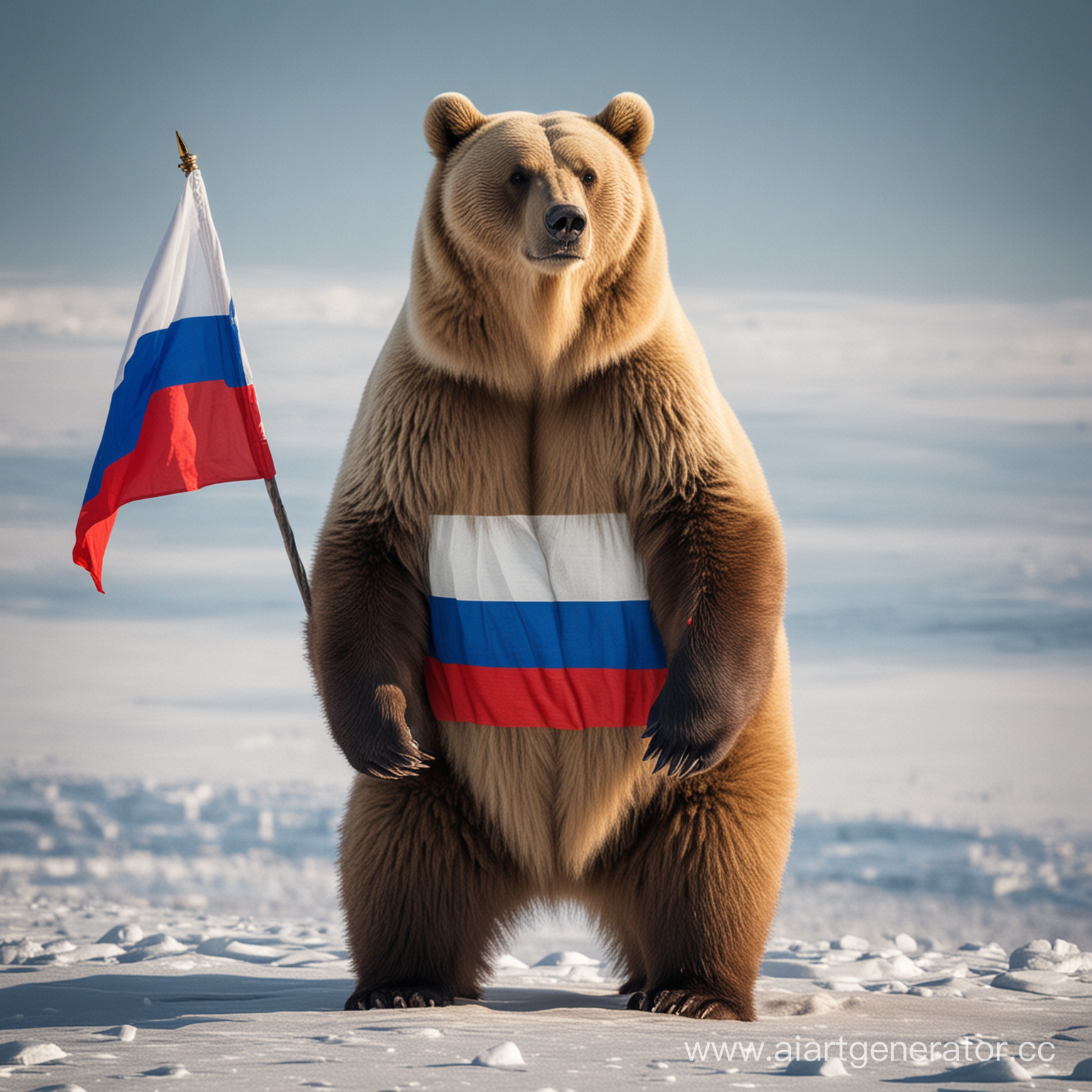 Siberian bear with russian flag
