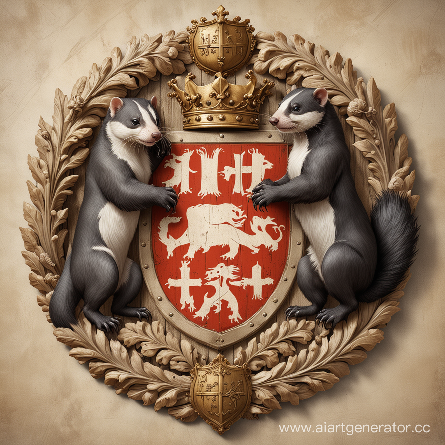 Изображение в виде средневекового герба, где изображены скунс и хорёк 