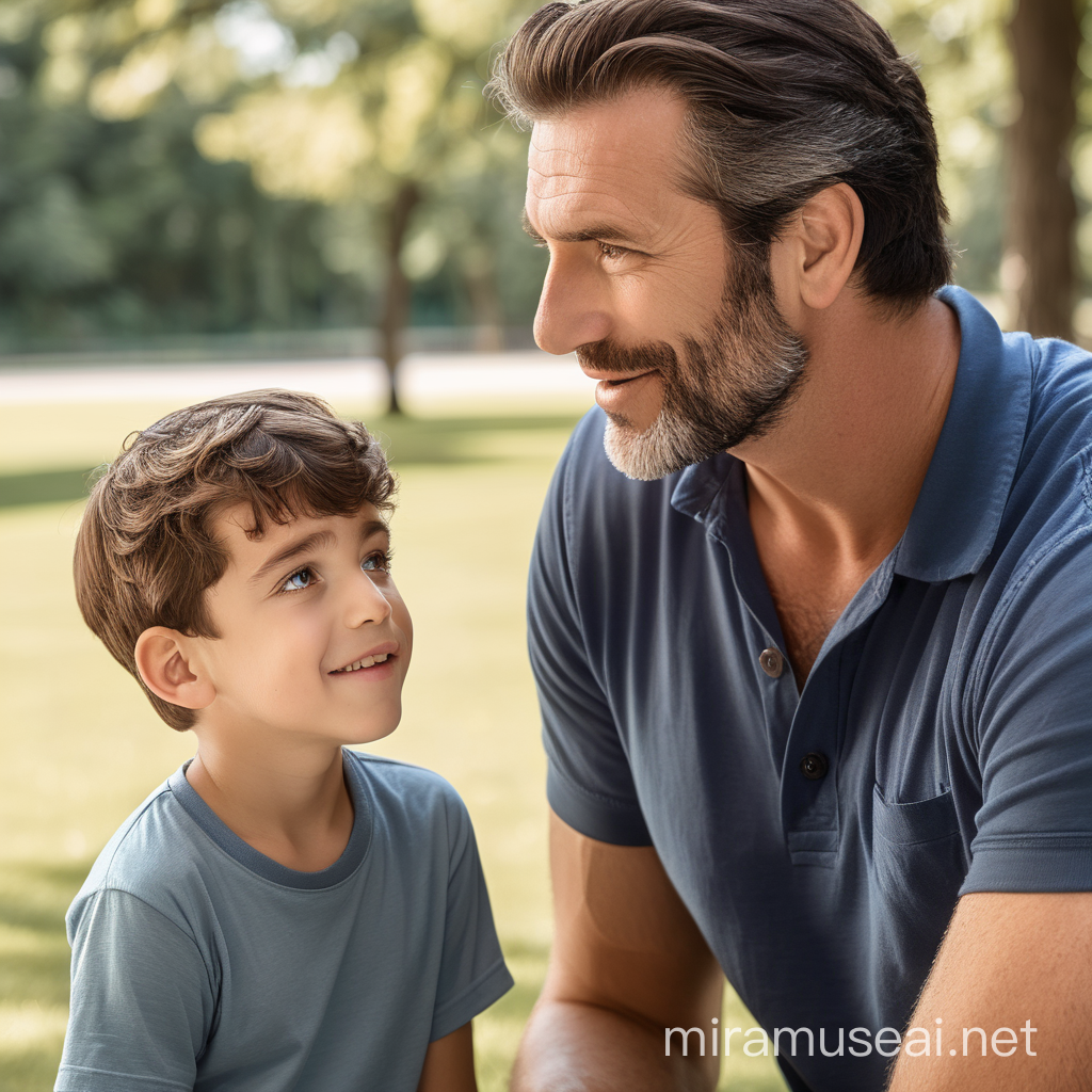 Affectionate Father Engaging in Conversation with Son