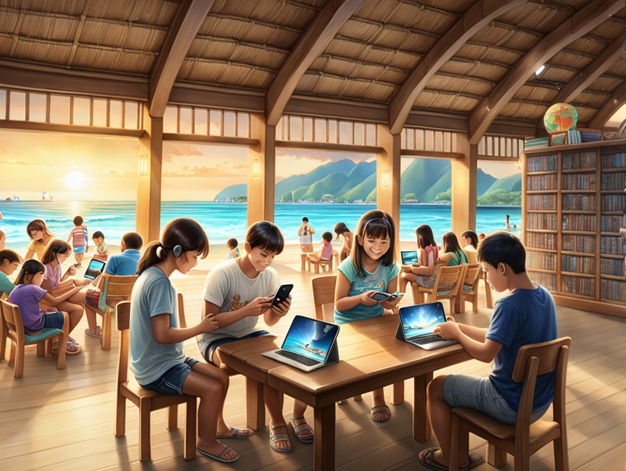 Enriched Philippine Library at Seaside Resort Connected by Smartphone Internet