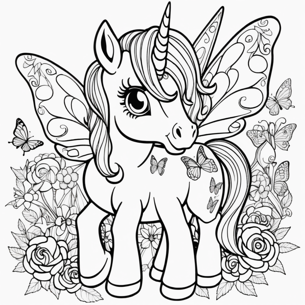 Baby Butterfly Unicorn Coloring Page Large Areas for Easy Coloring