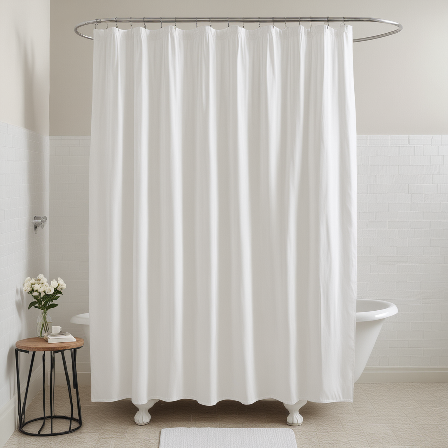 a pure white shower curtain 
