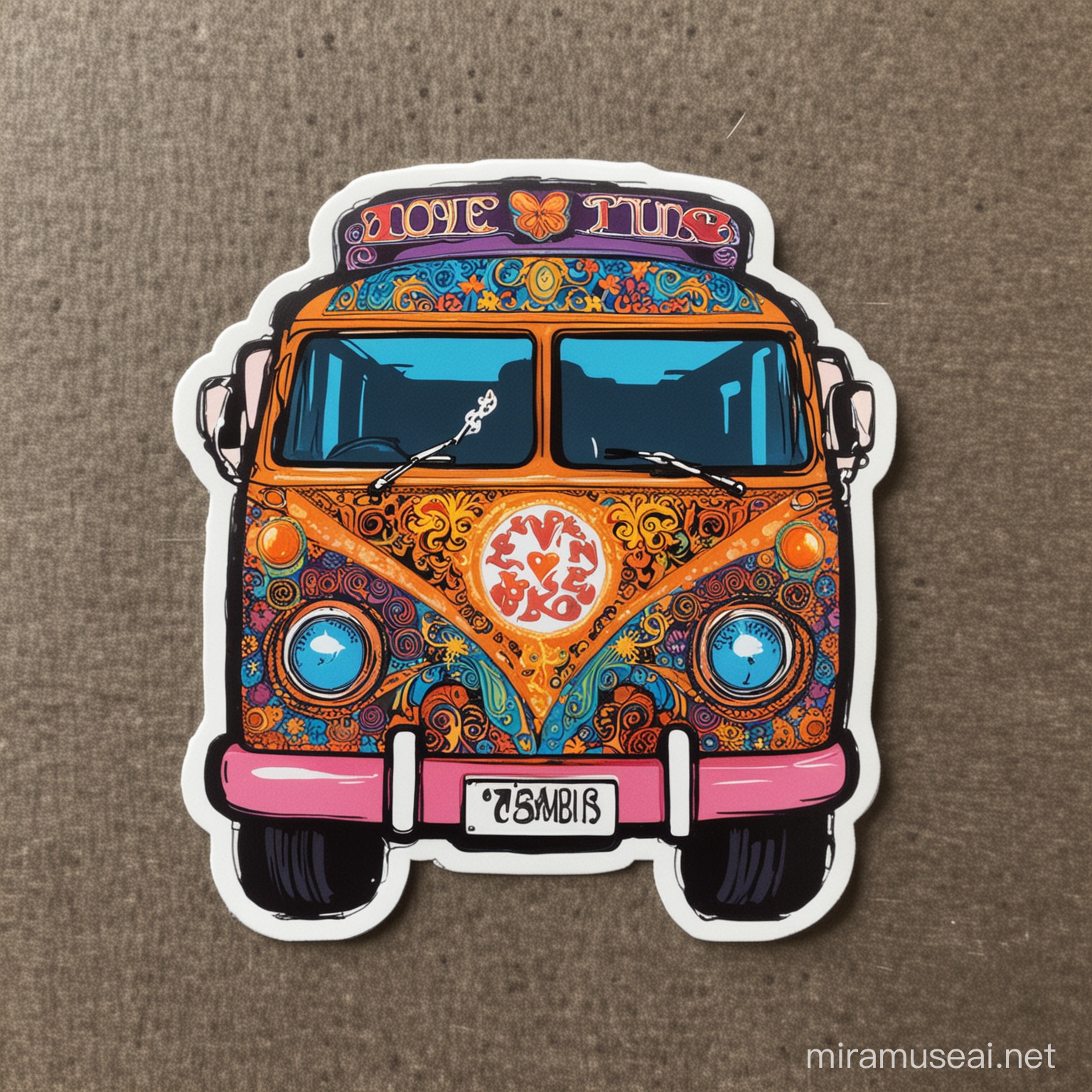 Colorful Hippie Bus Sticker Retro 60s and 70s Groovy Love Fun