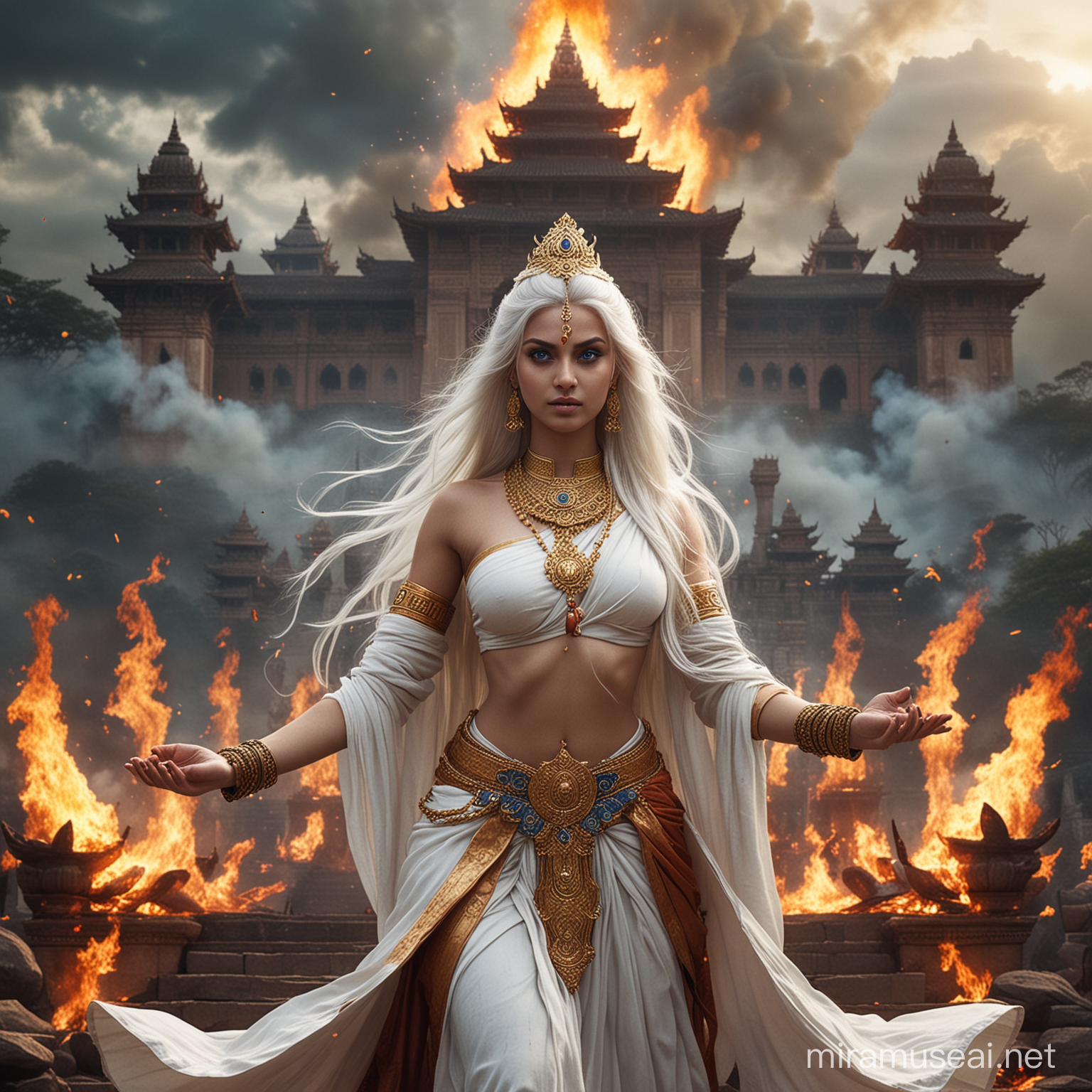 Empress Kayashiel in Fiery Combat with Hindu Deities