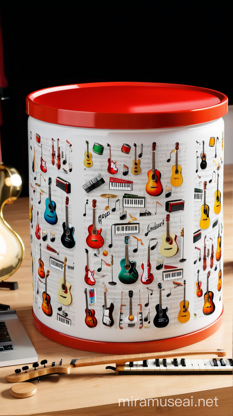 happy smiles and musical instruments collage bright in colours like red and white instruments are guitar, violin, keyboard, piano and drums
