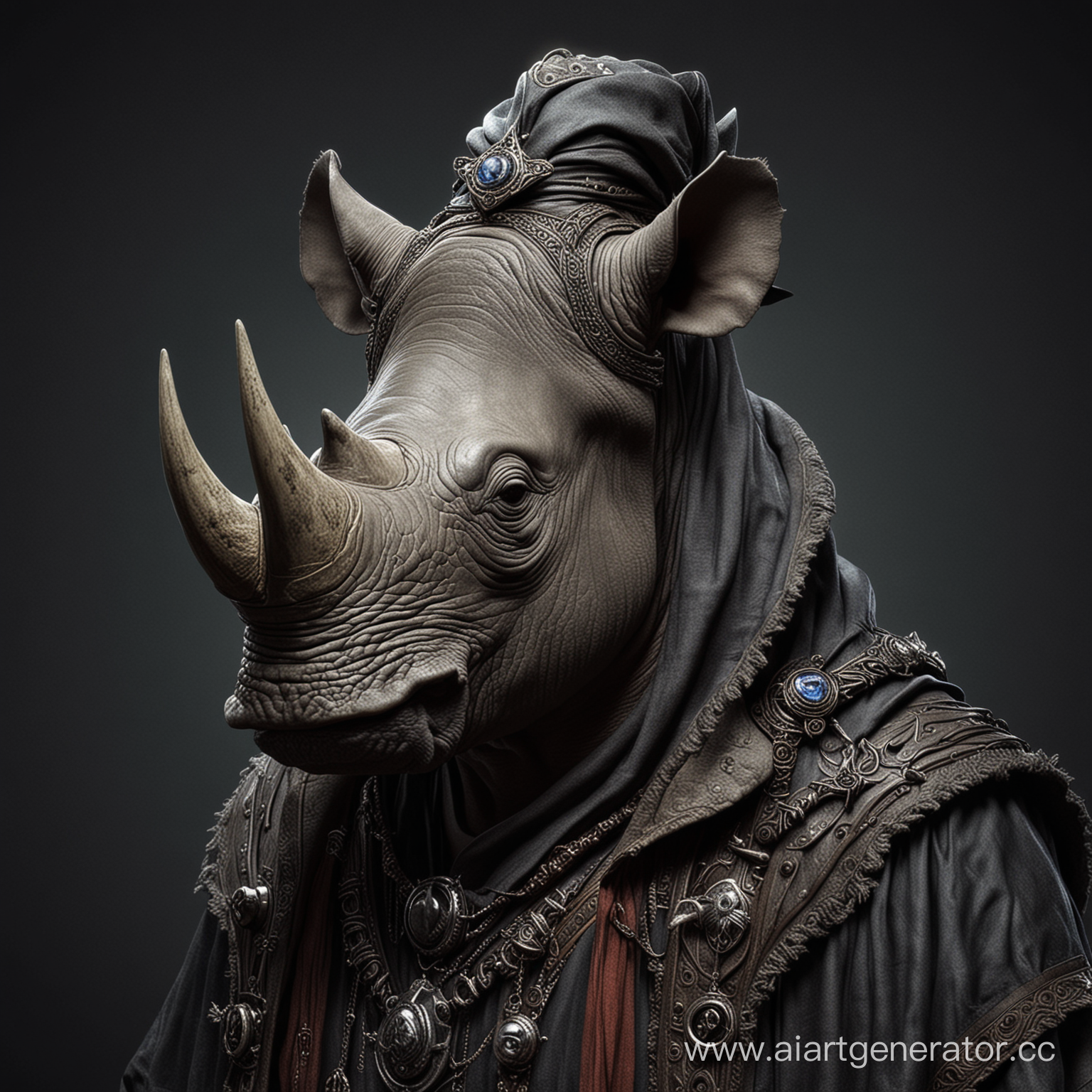 sorcerer, mage, rhino, with rhino head, gothic style