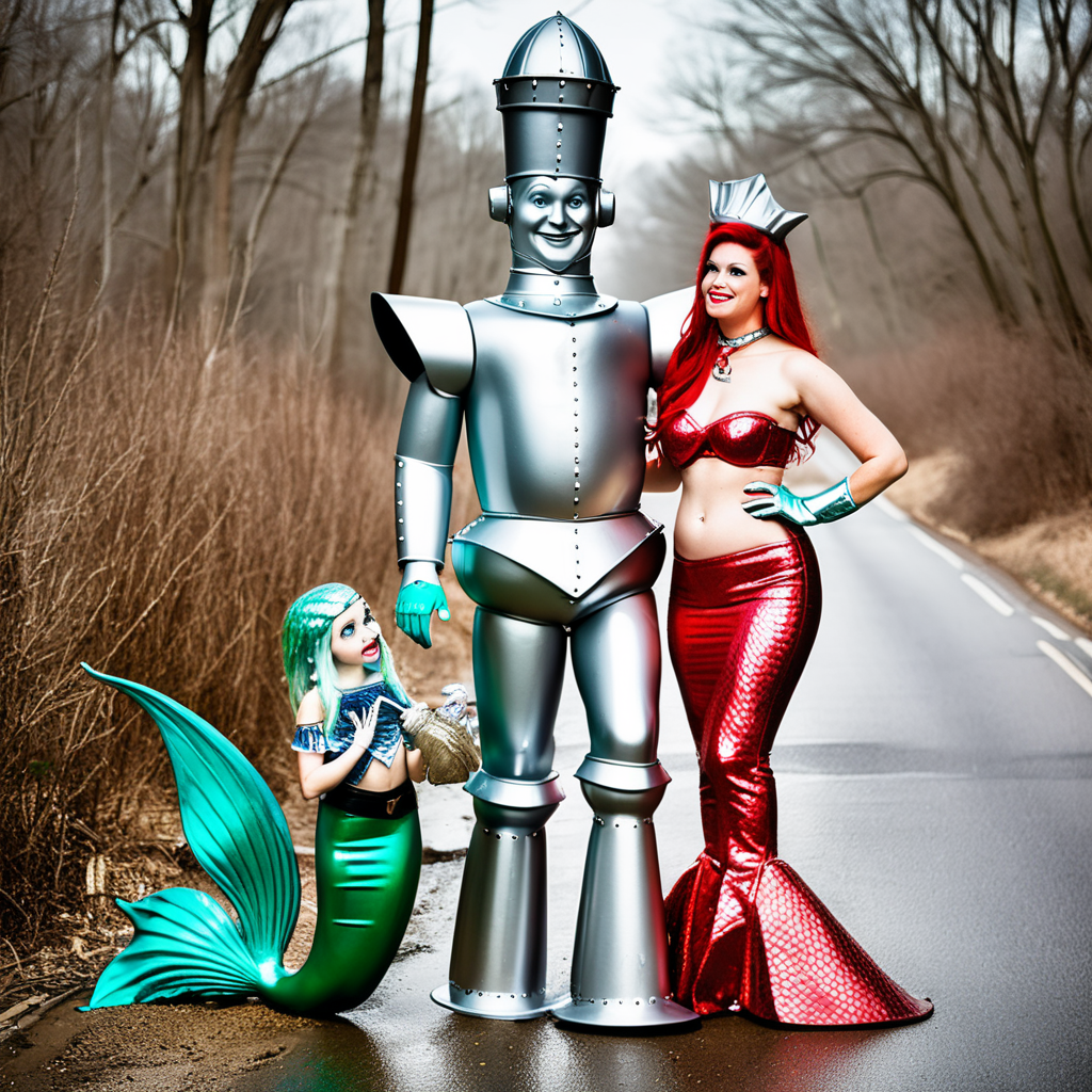 Cheap tin man and mermaid couple, trashy
