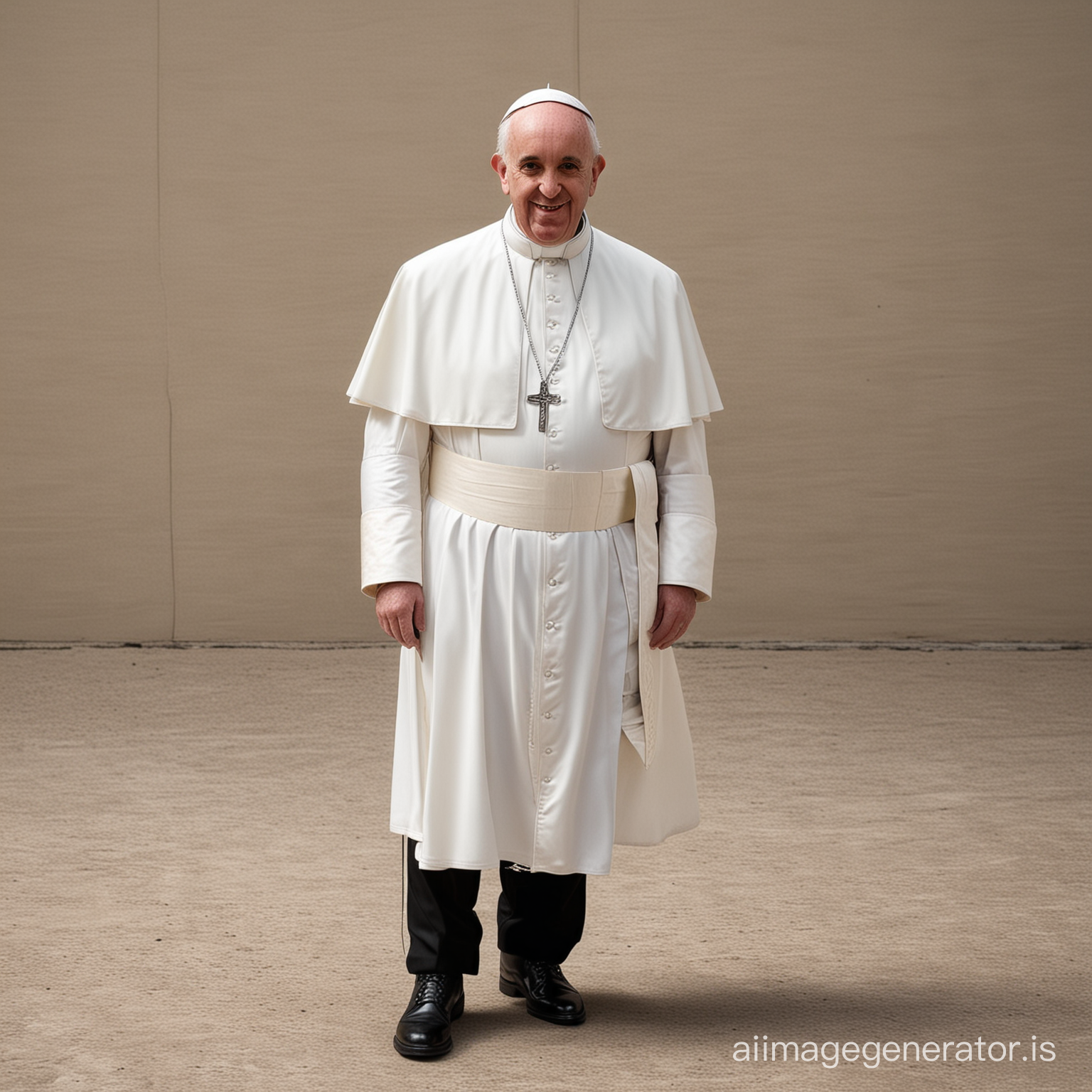 Pope Francis in white uniform and Pope Francis in black uniform, full body shot, must show face