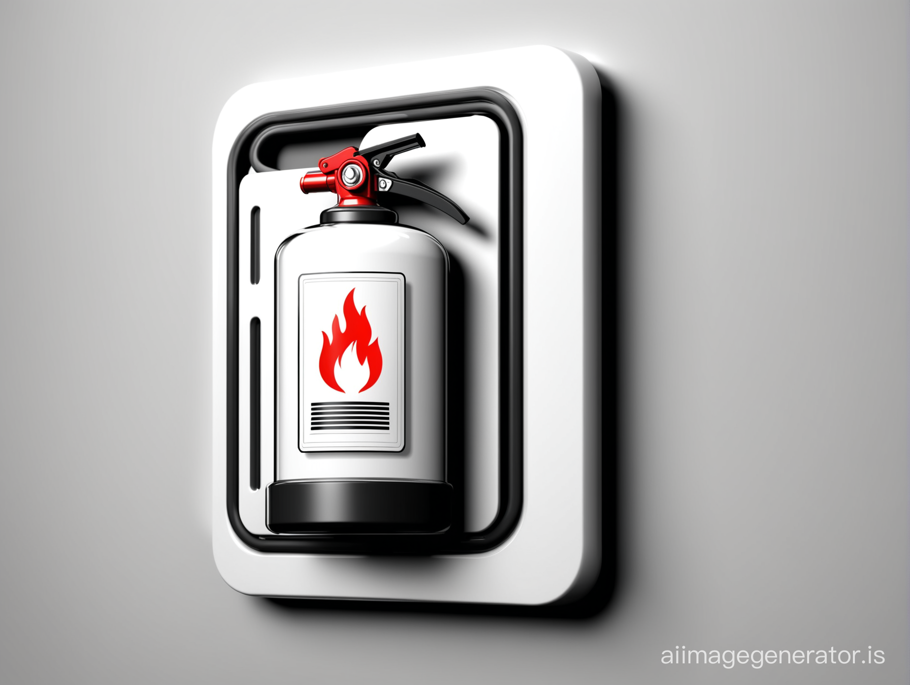 futuristic FIRE EXTINGUISHER logo in  ID card of the employee. verticals in black and white style 3D without background, fire extinguisher is the fire, high quality, 4k, realistic, details, futuristic, 