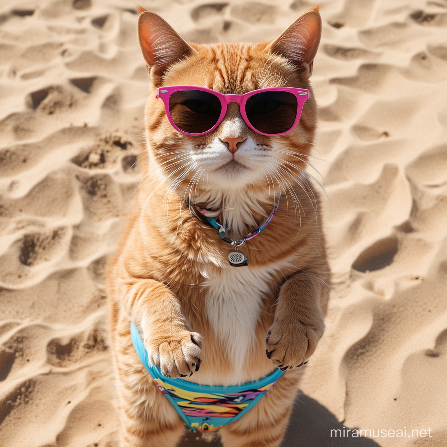 Stylish Cat Wearing Sunglasses and Bikini