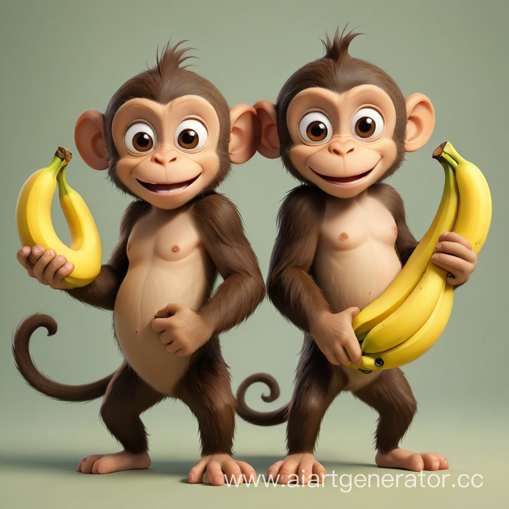 две мультяшные обезьяны с бананом в руках 