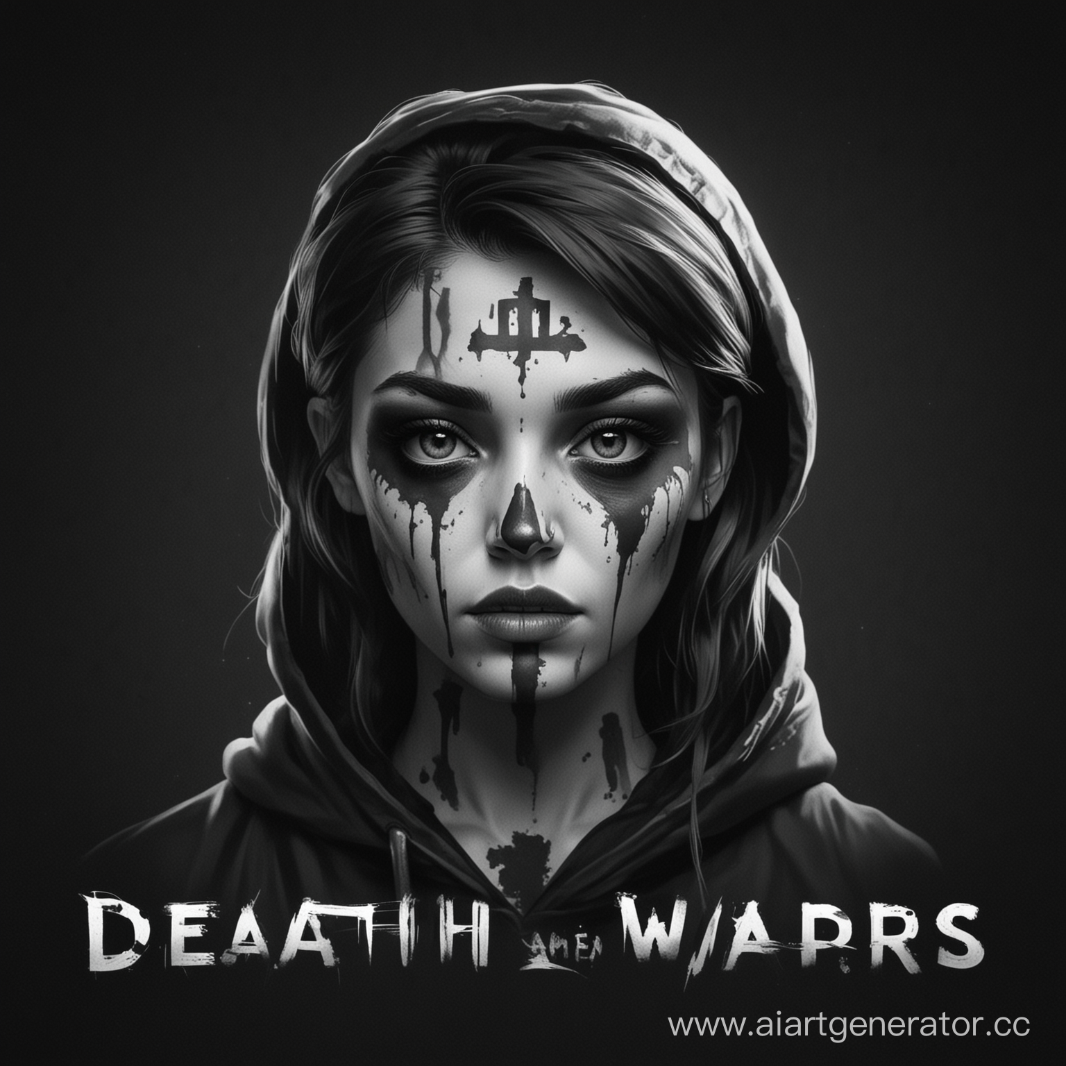 Нарисуй мне черно белую аватарку с своим уникальным значком а снизу значка было написано "Death Wars"