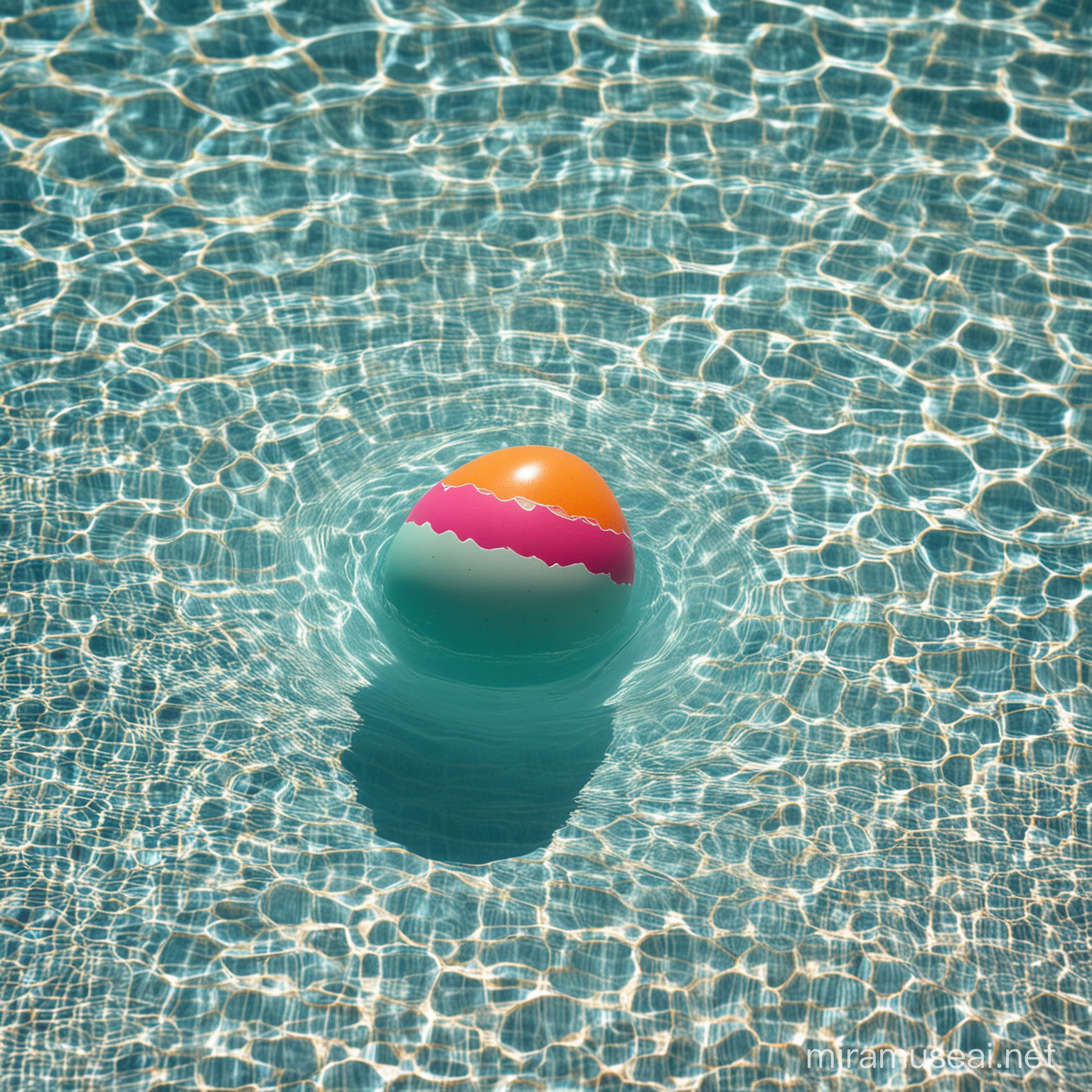 Make me a picture of easter egg half submerged in the swimming poll
