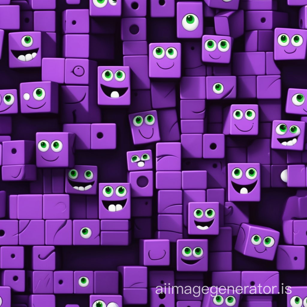 A little black happy cute purple blocks with green eye and smile flying on the jungle with super detail and High Quality
big and purple blocks and floating are seen everywhere
Details are evident beautifully and with great precision