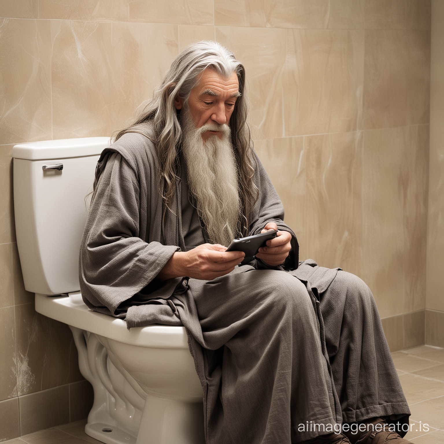 gandalf sitting on the toilet texting saruman