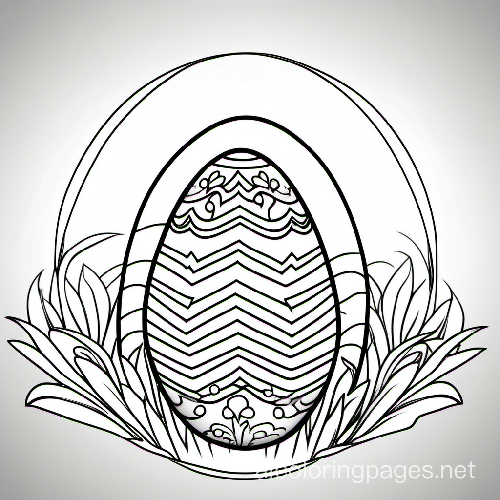 easter egg, Coloring Page, black and white, line art, white background, Simplicity, Ample White Space. The background of the coloring page is plain white to make it easy for young children to color within the lines. The outlines of all the subjects are easy to distinguish, making it simple for kids to color without too much difficulty