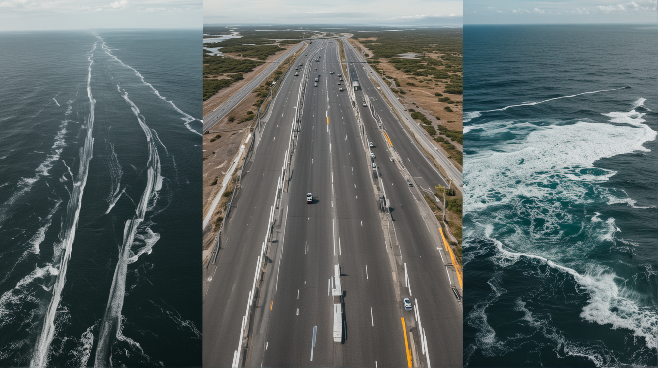 images of science on a highway running over earth and ocean
