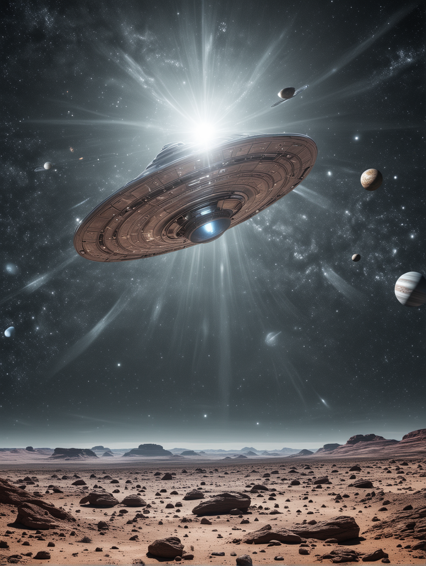 silver flying saucer in a random solar system

