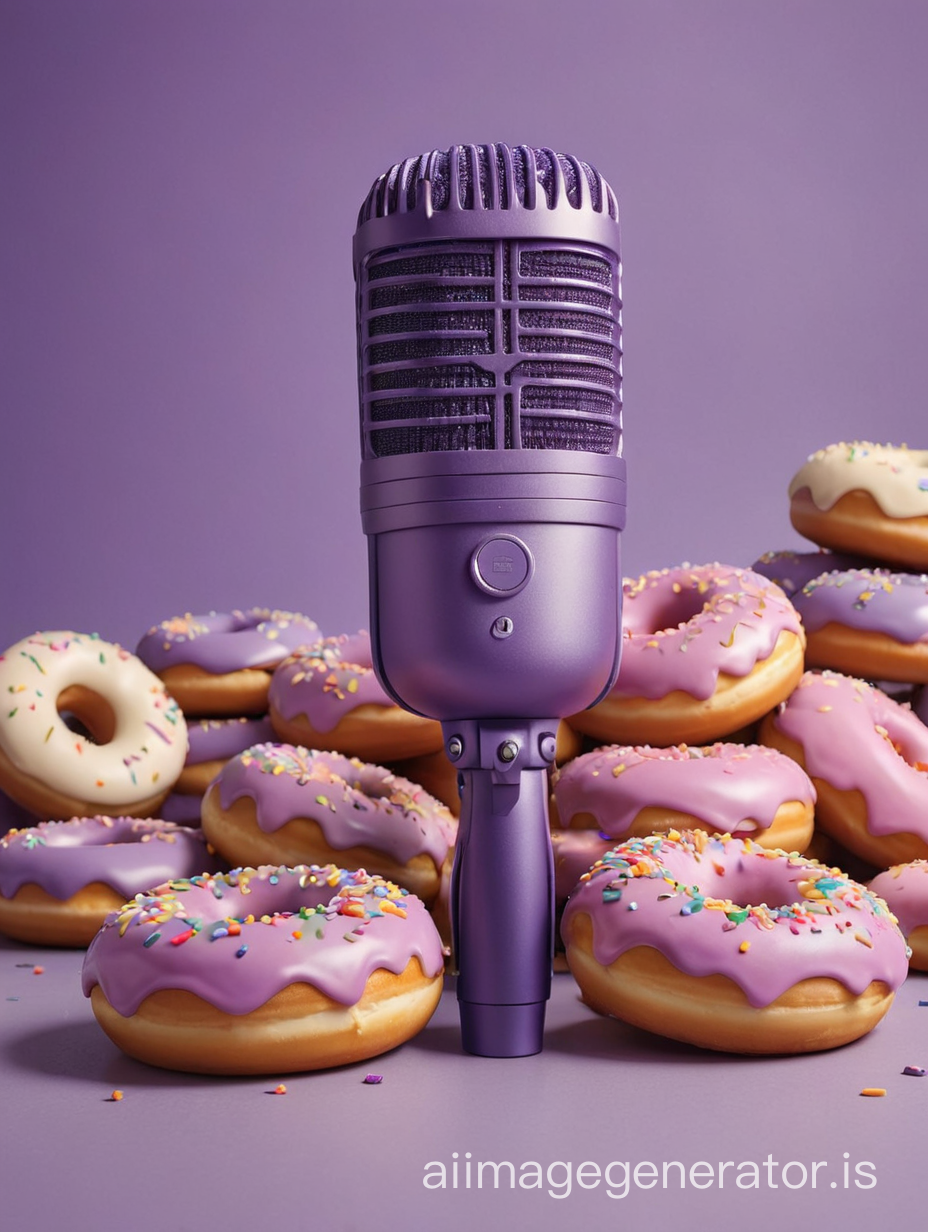 purple microphone on a background of donuts