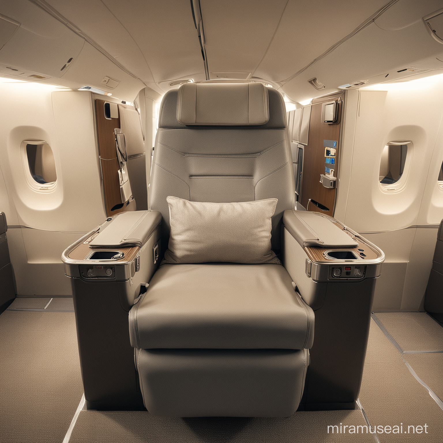 Luxurious FirstClass Airplane Seat with Panoramic Front View