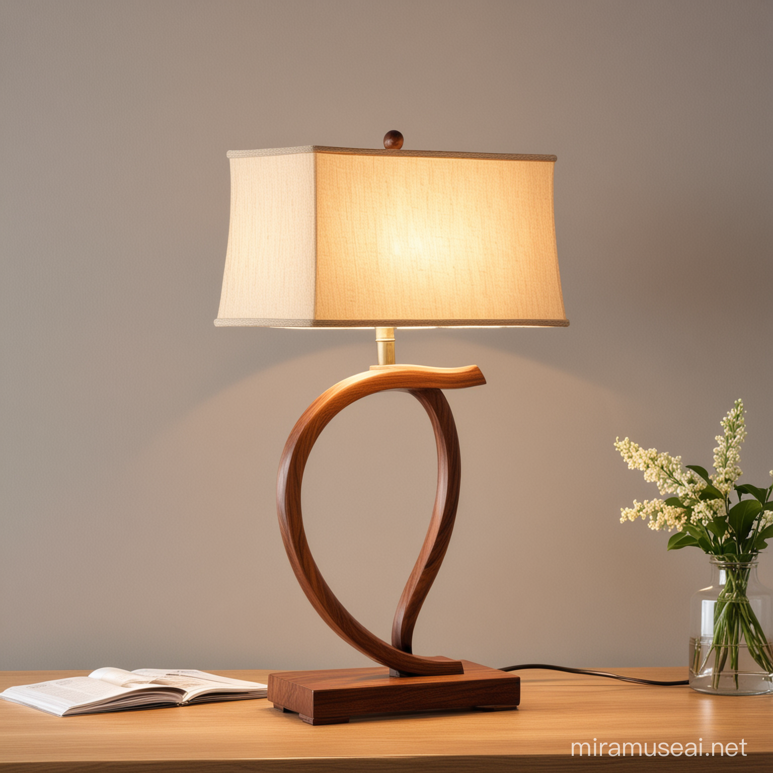 classic table lamp, wood, curved
