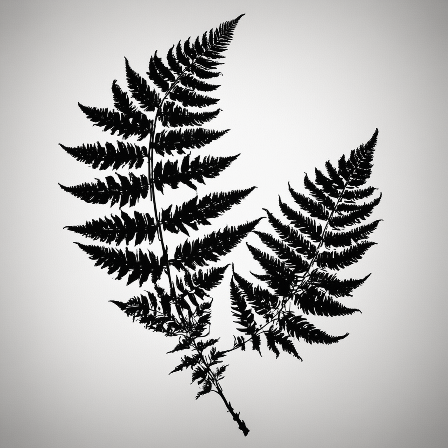 silhouette fern, black and white, stencil design, white background