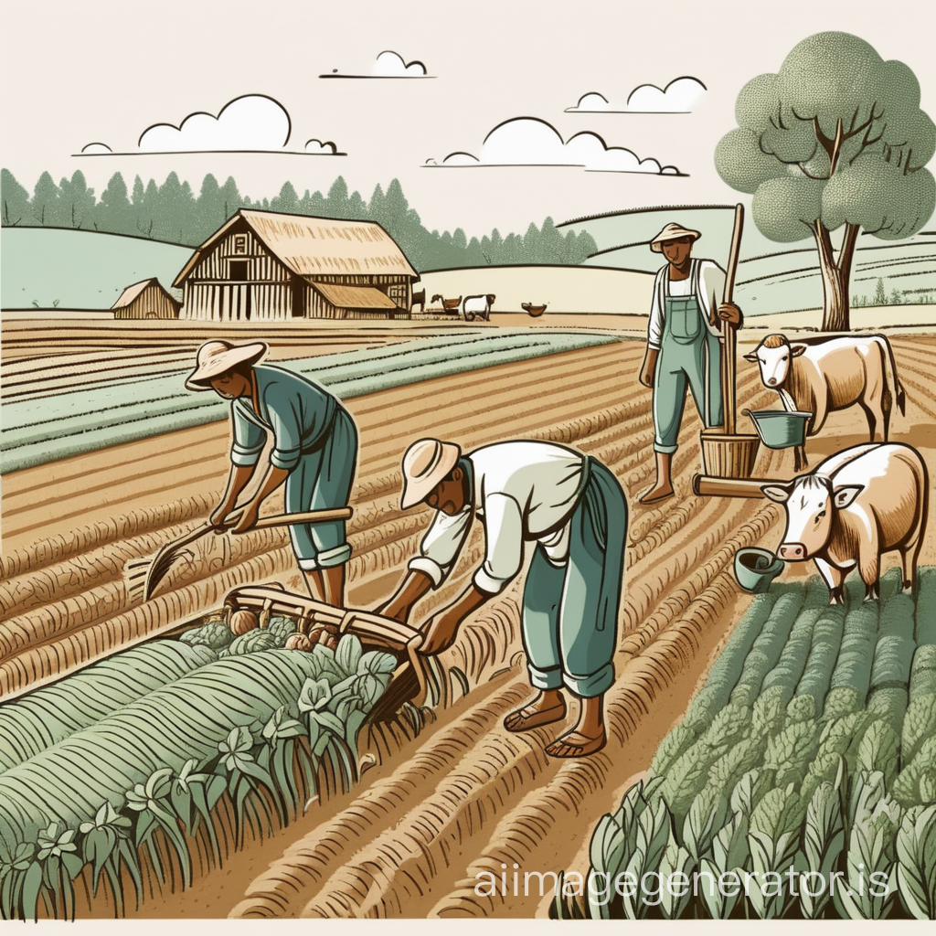 an illustration of traditional farming