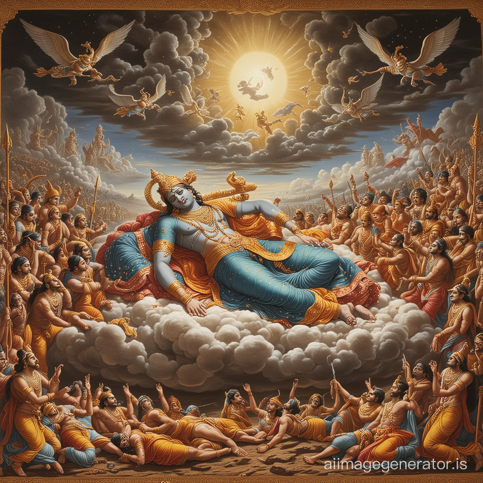 Lord Vishnu sleeping in war