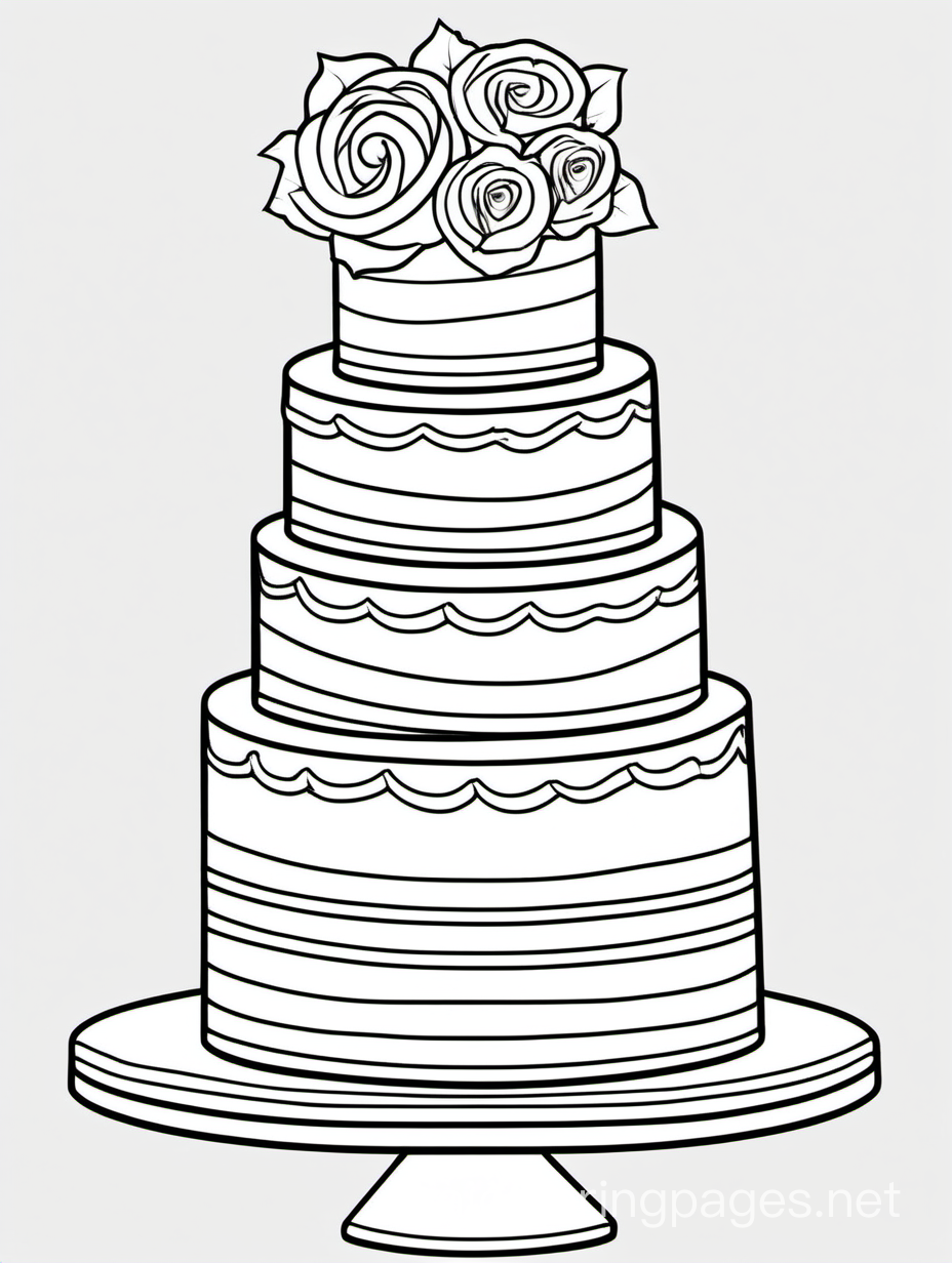 Simple three tier wedding cake with no background
, Coloring Page, black and white, line art, white background, Simplicity, Ample White Space. The background of the coloring page is plain white to make it easy for young children to color within the lines. The outlines of all the subjects are easy to distinguish, making it simple for kids to color without too much difficulty