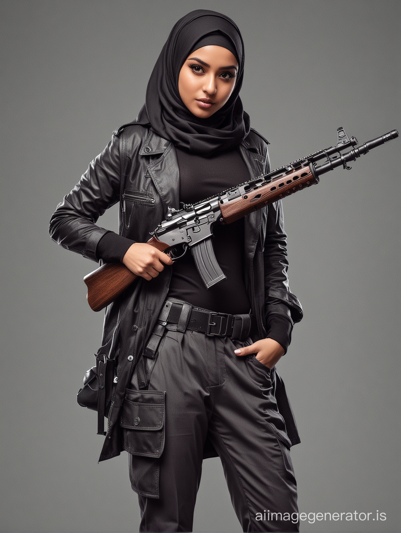 Logo of gangster hijab girl ، holding rifle، gang pose،