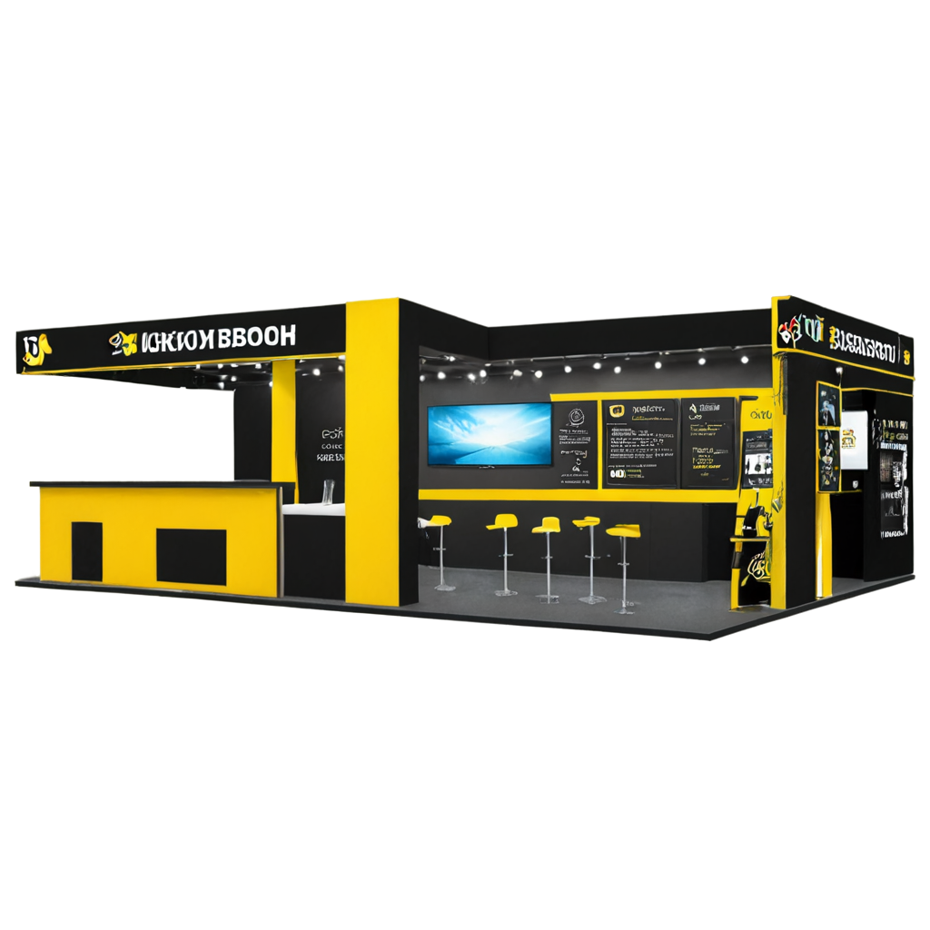 Trade booth design with yellow and black color