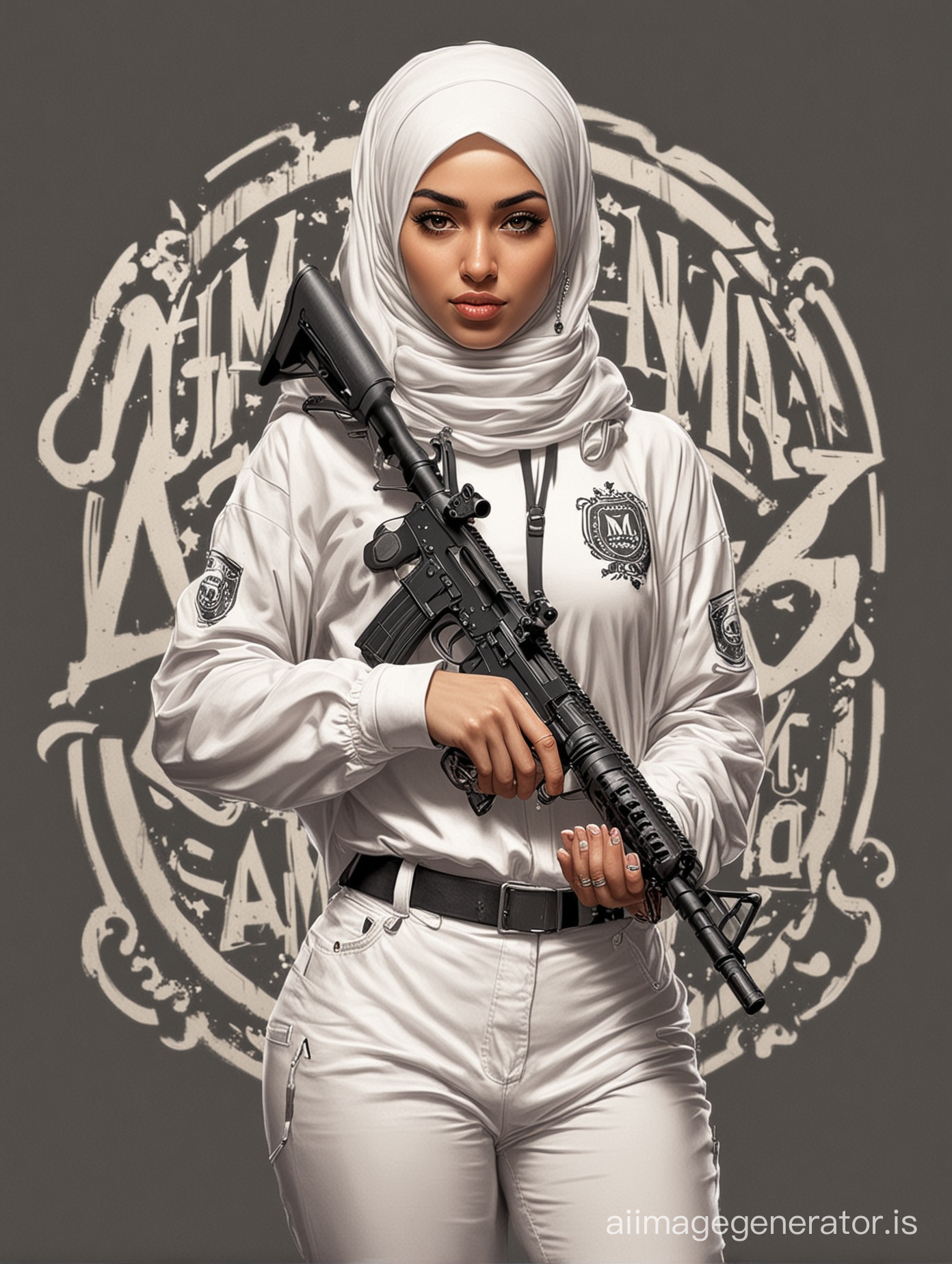 Logo of a white gangster hijab girl holding a m_4
Rifle