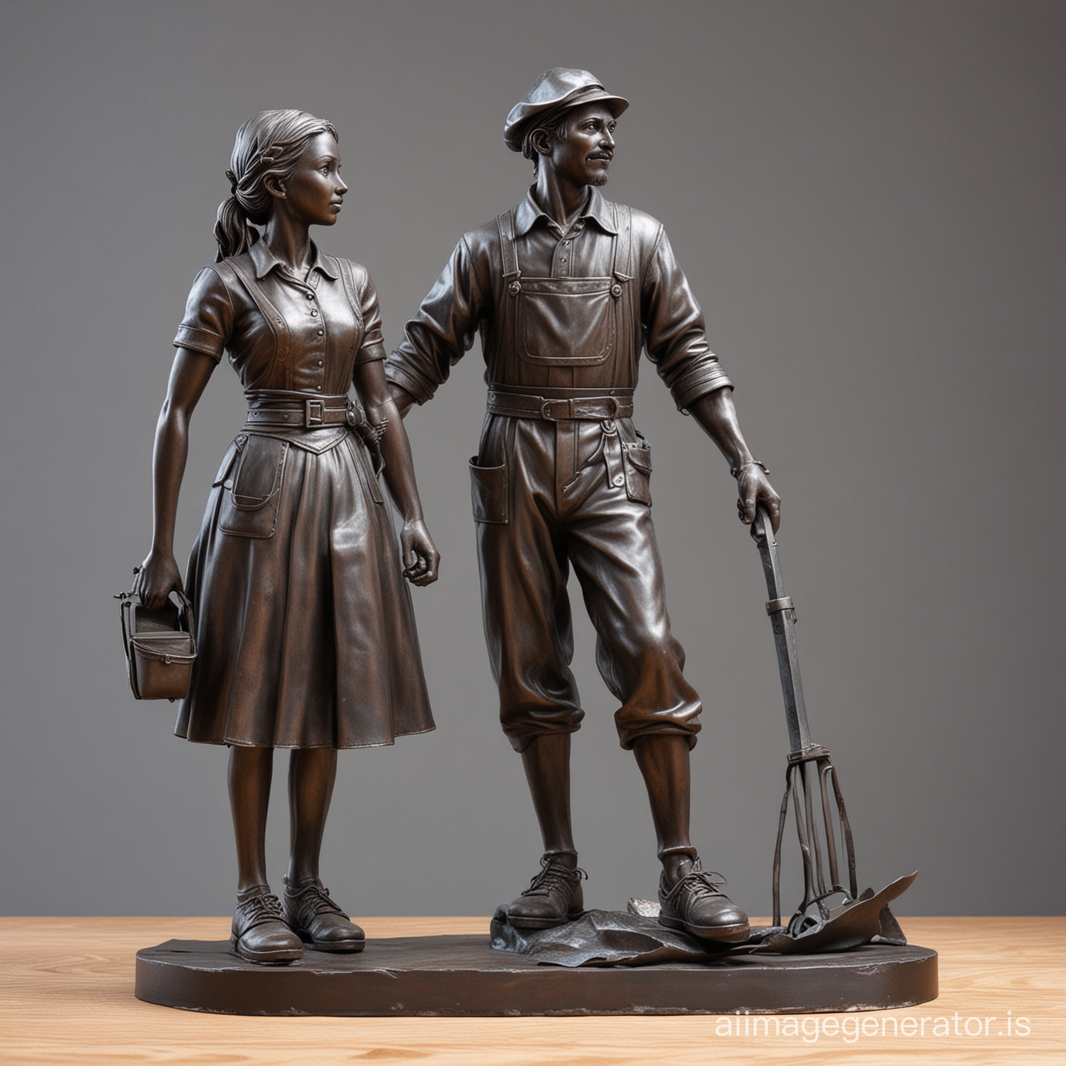 The steel sculpture of a Worker man and a Peasant girl in epic poses